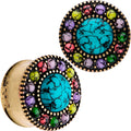 BodyCandy Gold Plated Southwestern Stone Age Double Flare Plug Set 2G to 22mm — size reference