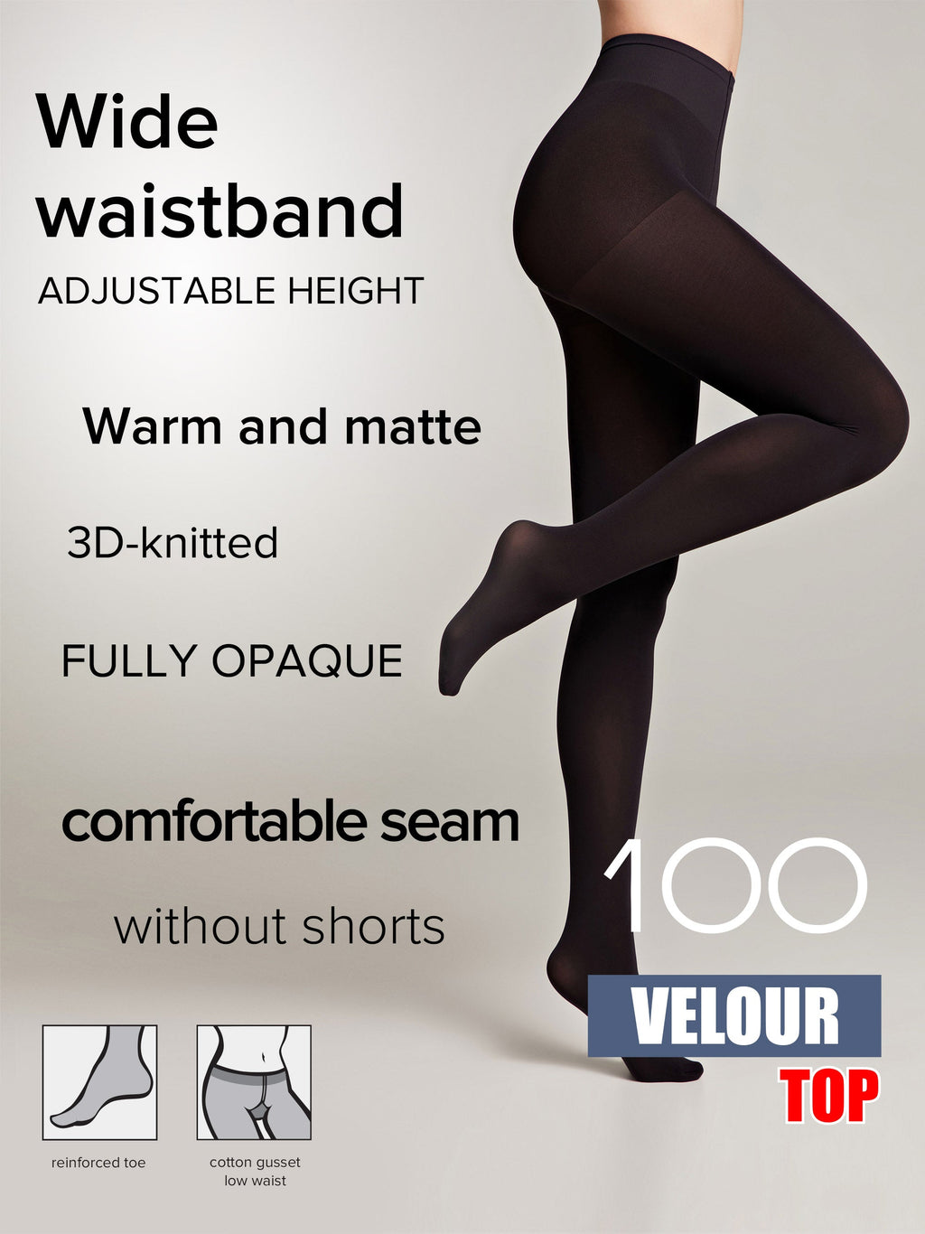TheRanok.com Tights Conte Velour Top 100 Den - Matte Adjustable Waistline — in-use photo
