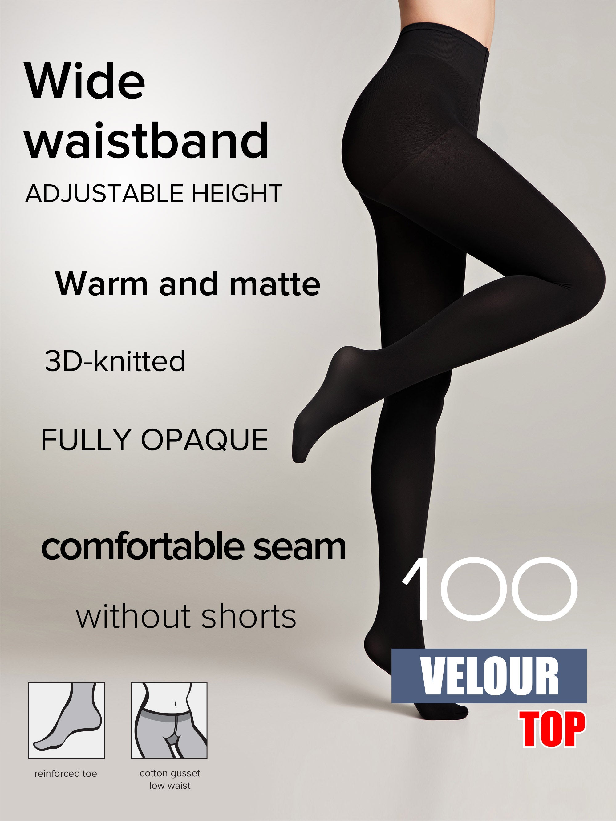 TheRanok.com Tights Conte Velour Top 100 Den - Matte Adjustable Waistline — detail close-up