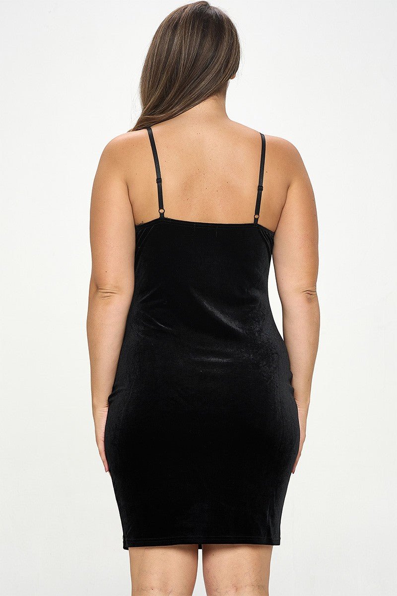 Velours Mini Feather Trim Lush Plus Size Mini Dress