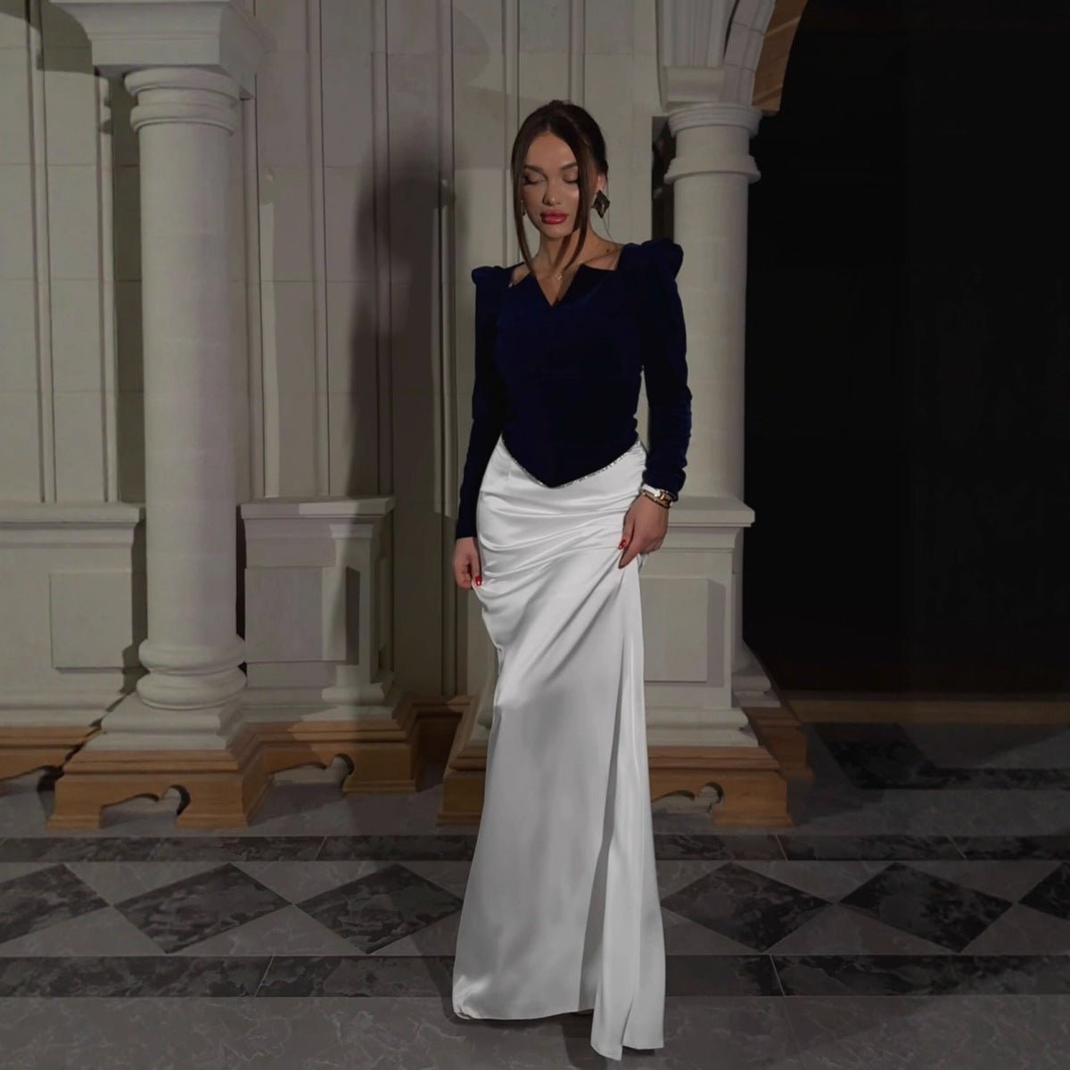 Velvet & Satin Two-Piece Evening Set(MS281)