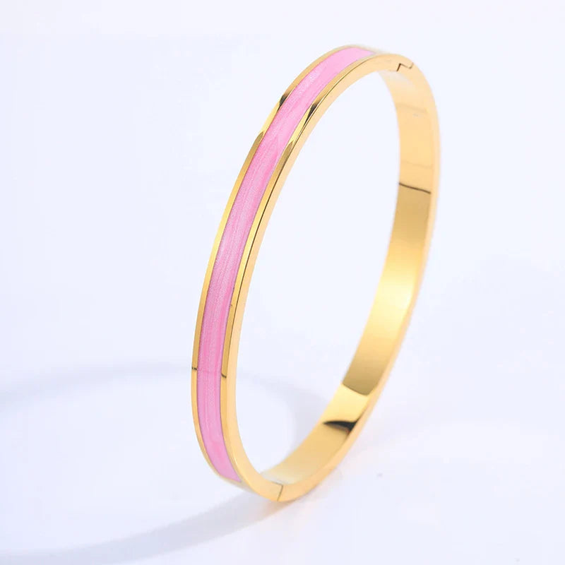 MyClosetAid Stackable Gold Bangle Bracelet Set with Pink Accents