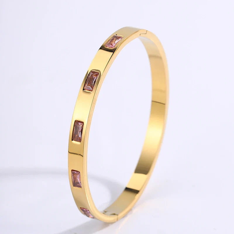 MyClosetAid Stackable Gold Bangle Bracelet Set with Pink Accents
