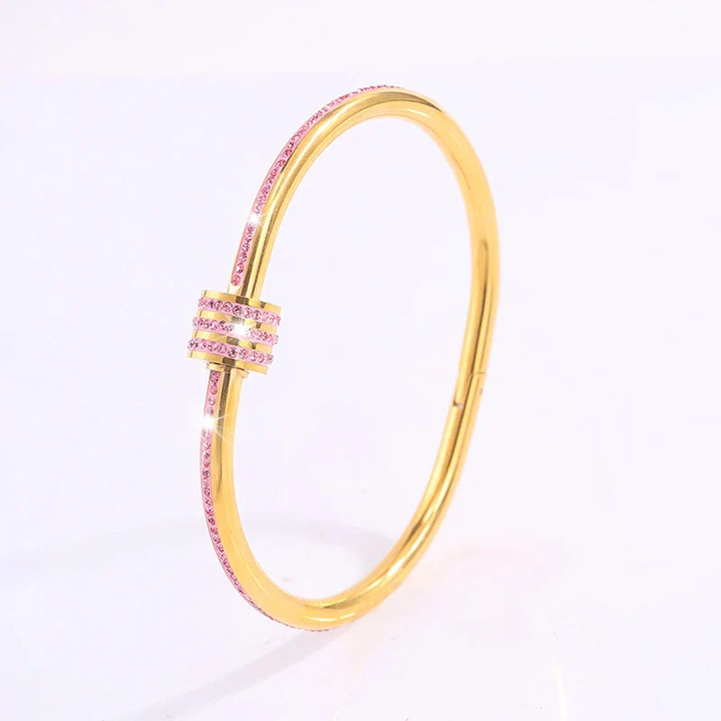 MyClosetAid Stackable Gold Bangle Bracelet Set with Pink Accents