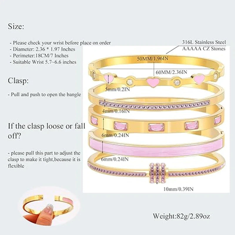 MyClosetAid Stackable Gold Bangle Bracelet Set with Pink Accents