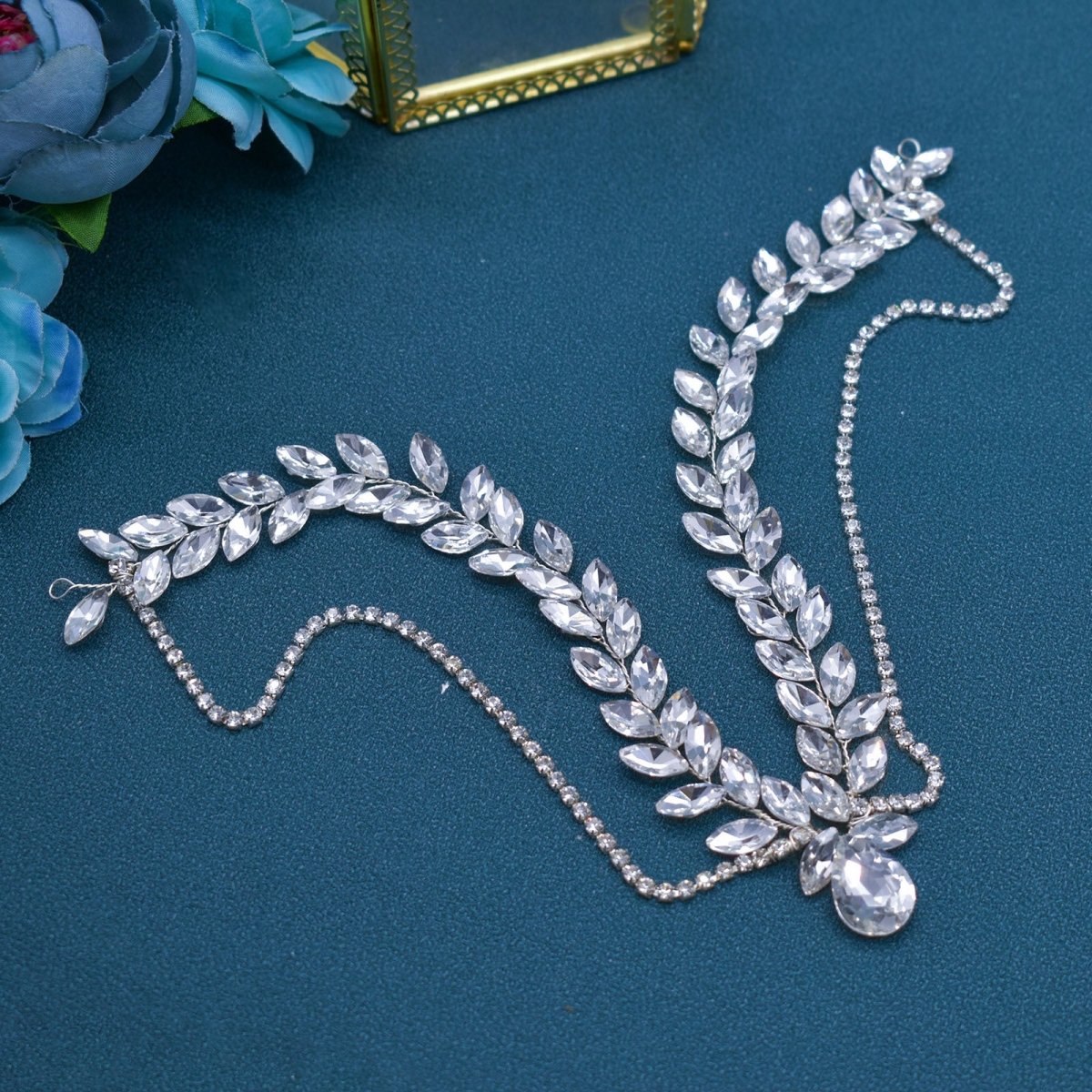 Mariam's Collection Versatile Glistening Teardrop Crystal Forehead Chain Hair Accessory (MAC331) — Mariam's Collection branding close-up
