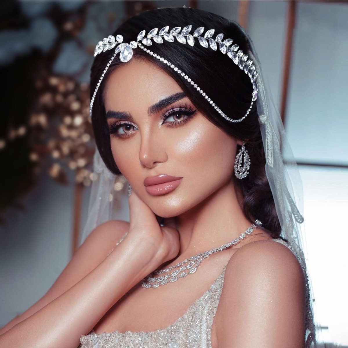 Mariam's Collection Versatile Glistening Teardrop Crystal Forehead Chain Hair Accessory (MAC331) — main product shot