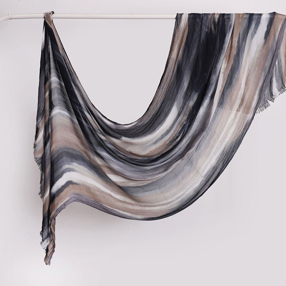 Mariam's Collection Versatile Printed Striped Pleated Shawl Hijab (MH180) — Mariam's Collection branding close-up