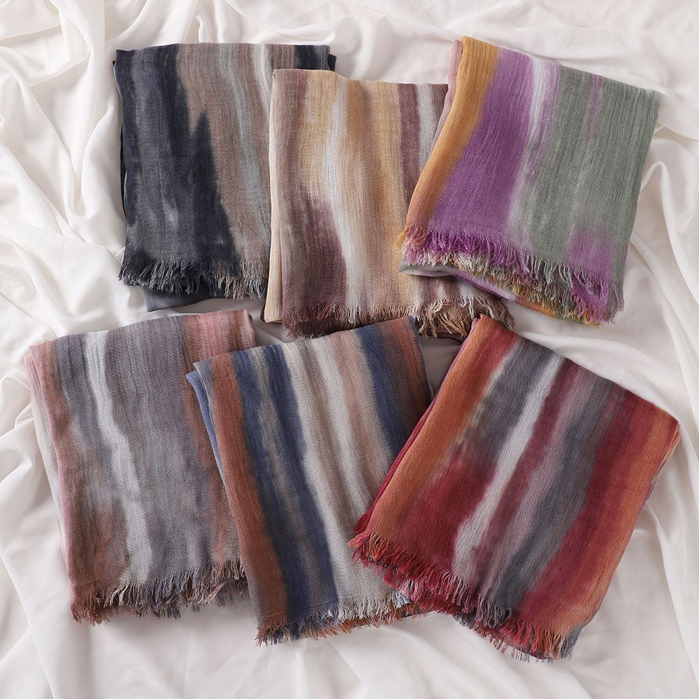 Mariam's Collection Versatile Printed Striped Pleated Shawl Hijab (MH180) — construction detail