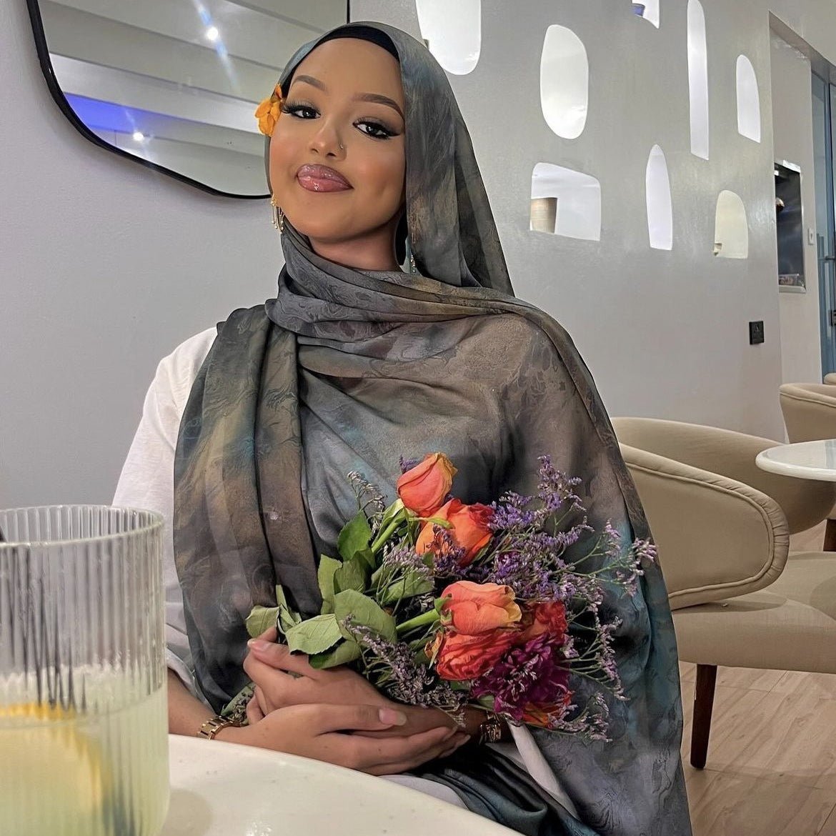 Mariam's Collection Versatile Watercolor Print Headscarf Hijab Collection (MH166) — lifestyle worn / used context