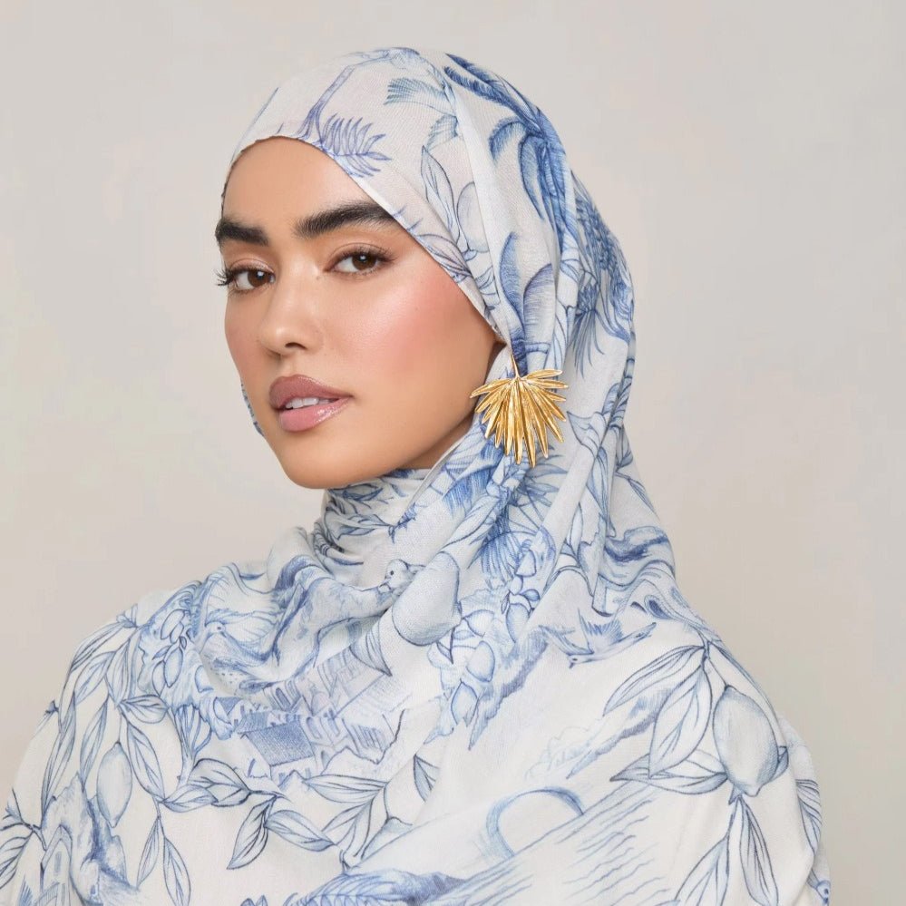 Mariam's Collection Versatile Watercolor Print Headscarf Soft Breathable Hijab (MH165) — Mariam's Collection branding close-up