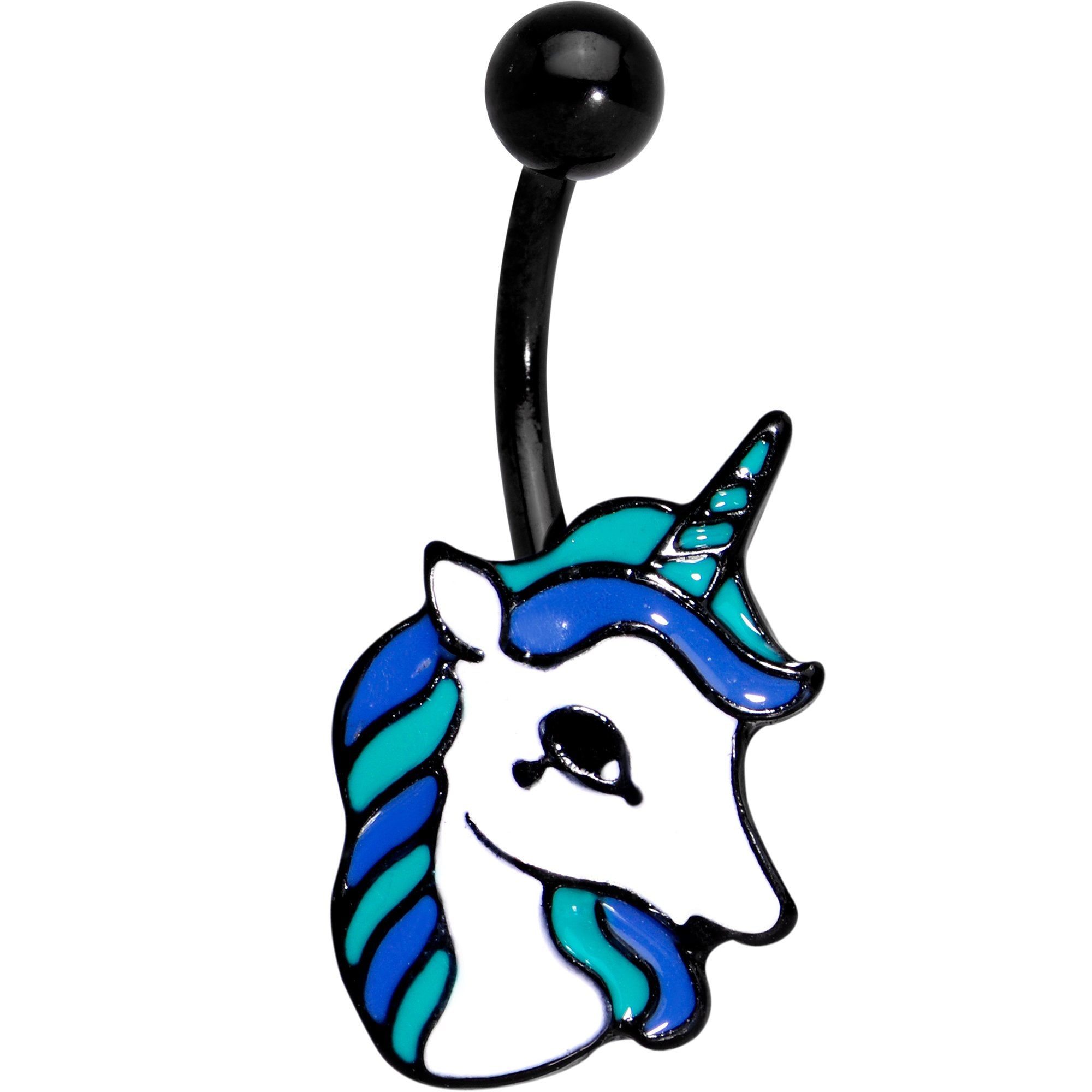 BodyCandy Black Anodized Blue Teal Youthful Unicorn Belly Ring — main product shot