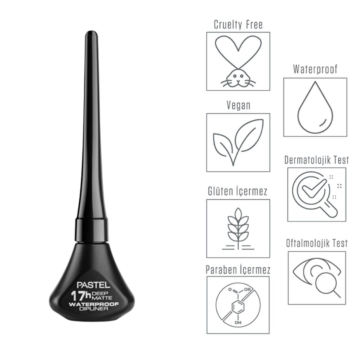 Pastel Waterproof Dipliner 01 Black: Long-Lasting, Smudge-Proof Black Matte Vegan Eyeliner for Effortless Eye Makeup