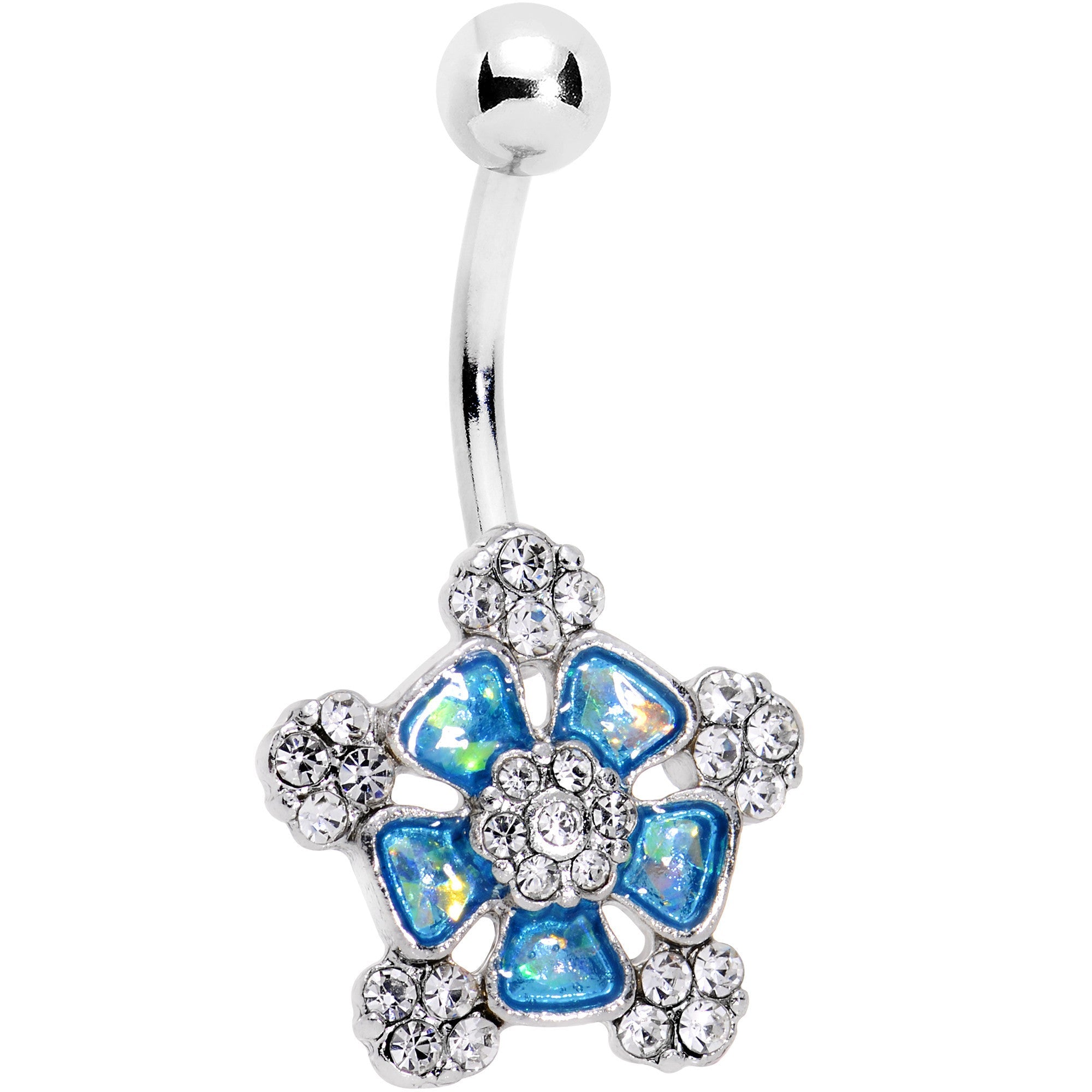 BodyCandy Blue Faux Opal Fun Times Flower Belly Ring — main product shot