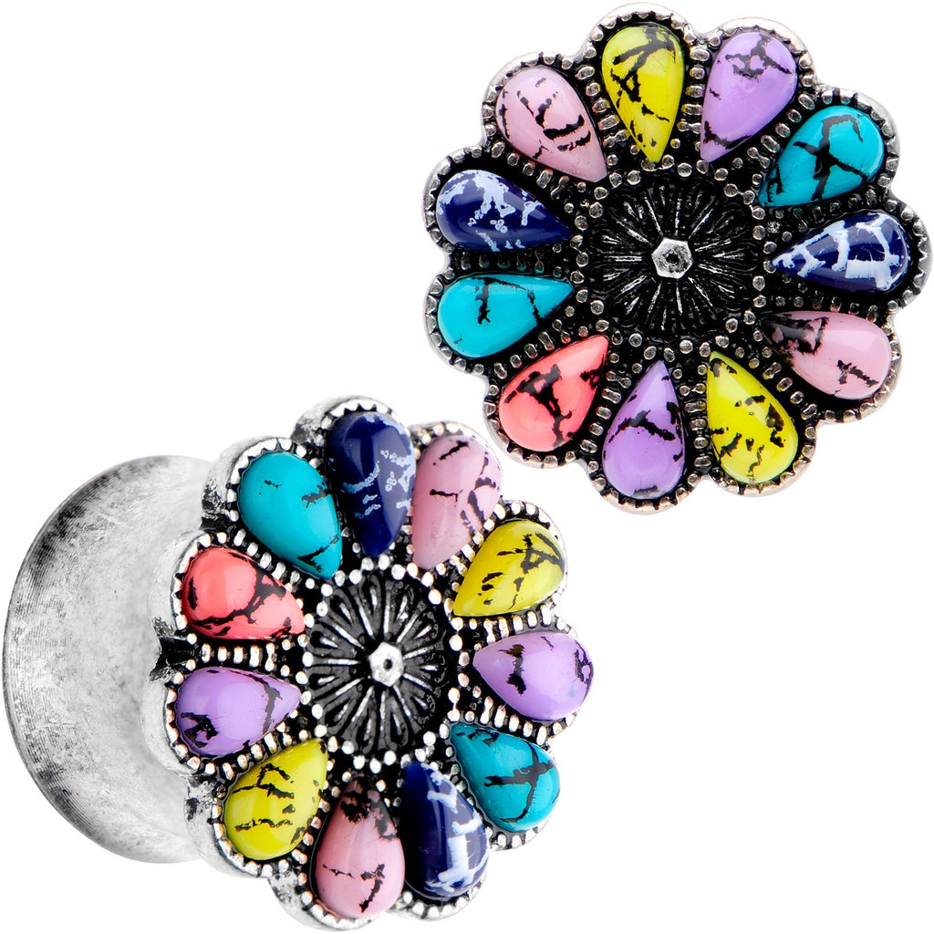 BodyCandy Southwestern Pinwheel Flower Double Flare Plug Set Set 2G to 22mm — back view