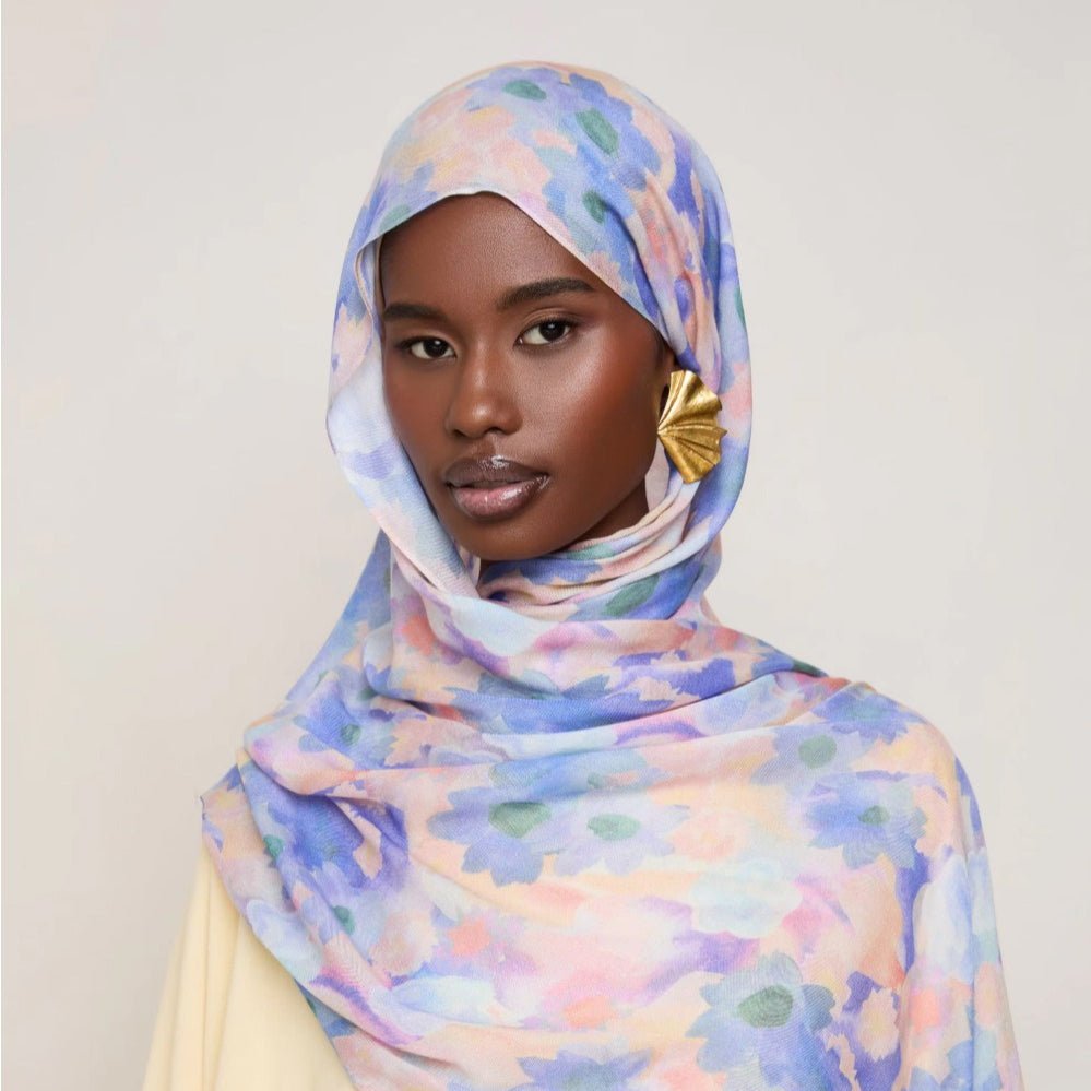 Mariam's Collection Vibrant Floral Print Scarf Hijab | Lightweight Botanical Headscarf  (MH159) — detail shot 7