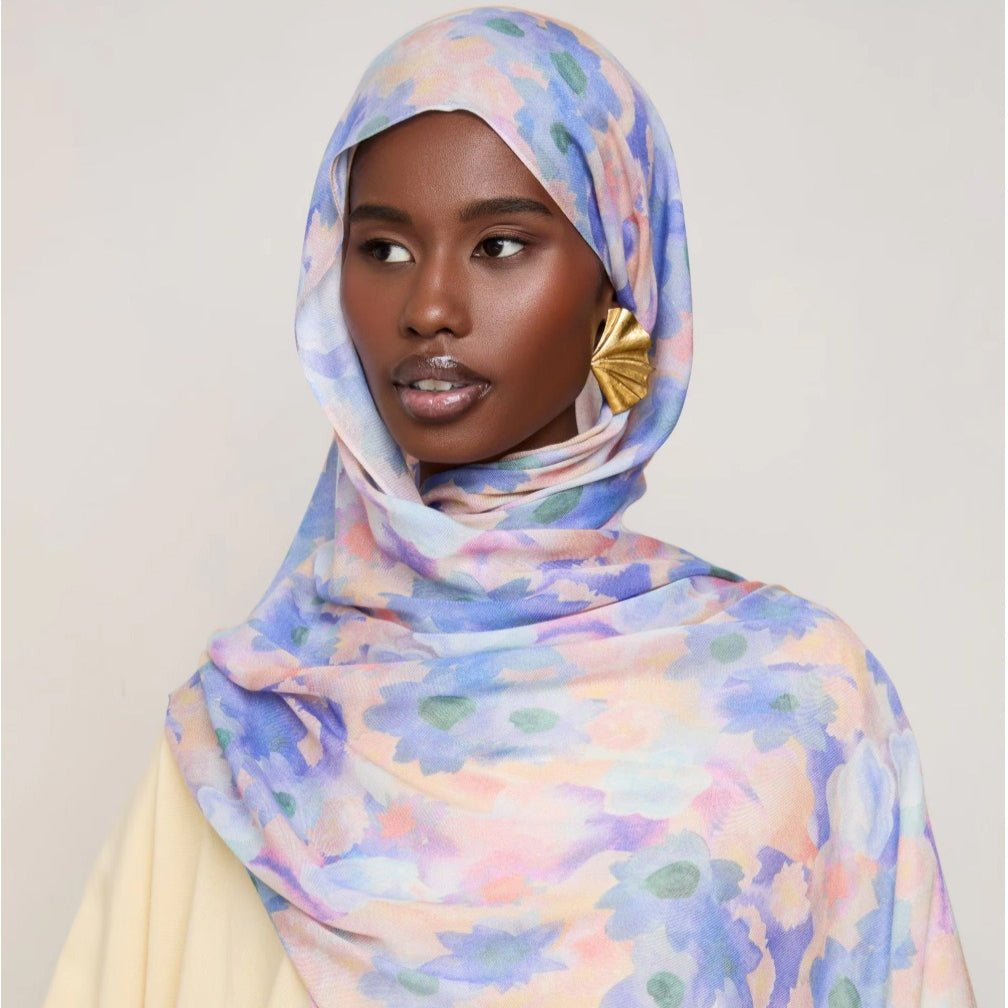 Mariam's Collection Vibrant Floral Print Scarf Hijab | Lightweight Botanical Headscarf  (MH159) — detail shot 8