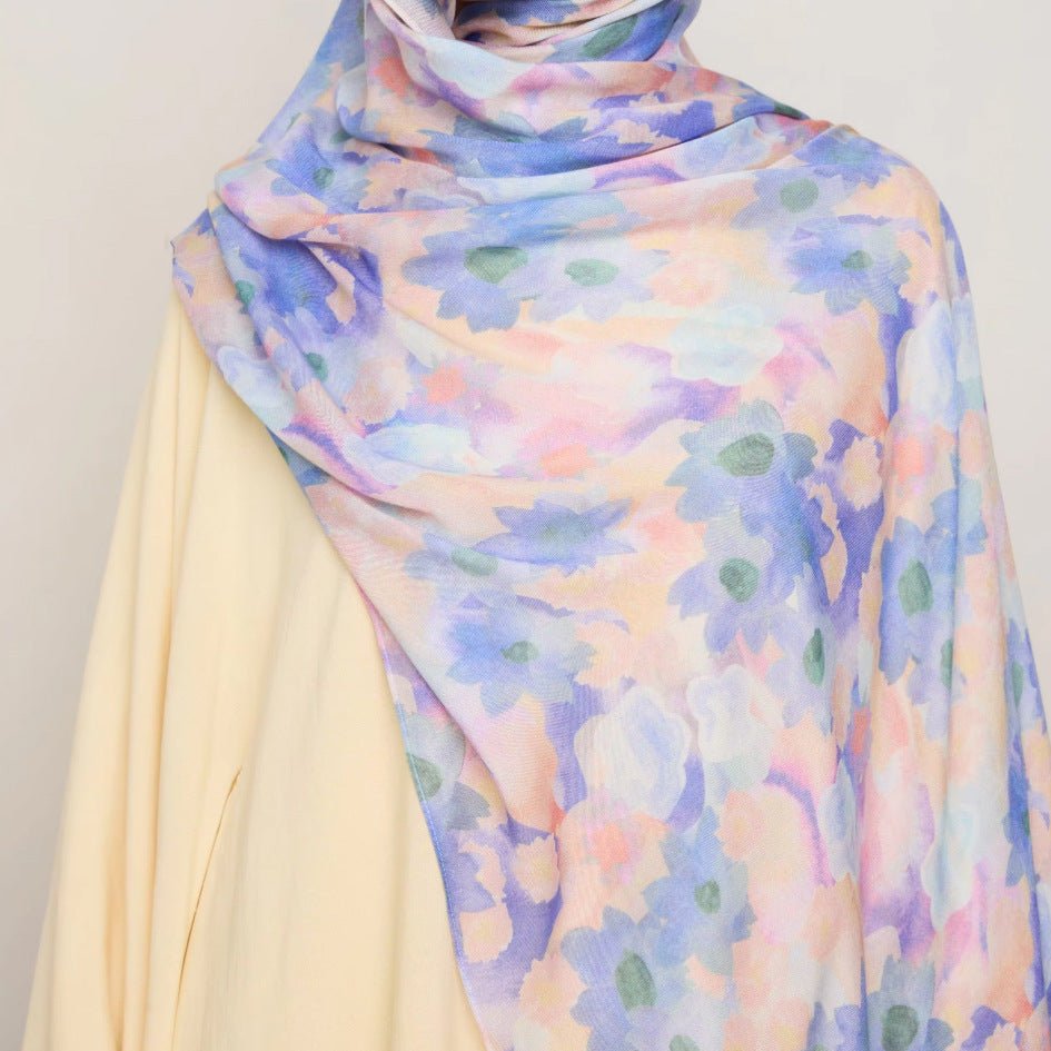 Mariam's Collection Vibrant Floral Print Scarf Hijab | Lightweight Botanical Headscarf  (MH159) — detail shot 6