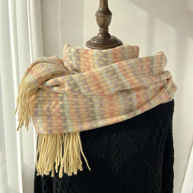 Mariam's Collection Vibrant Plaid Scarf Faux Wool Warm Shawl with Fringe (MAC334) — detail shot 8