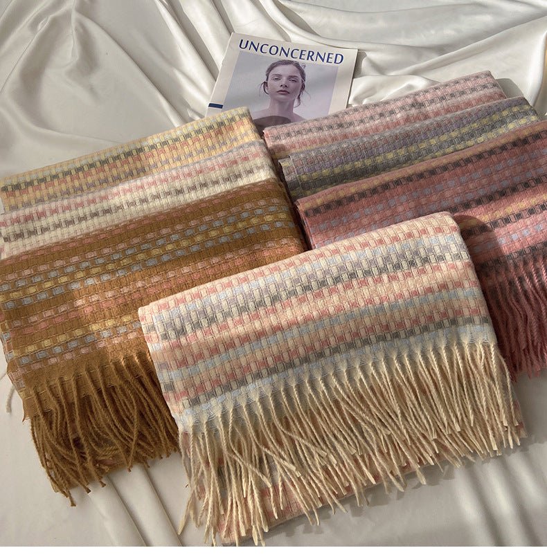 Mariam's Collection Vibrant Plaid Scarf Faux Wool Warm Shawl with Fringe (MAC334) — main product shot