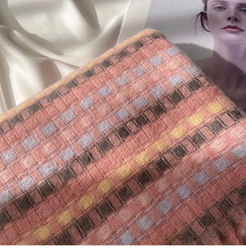 Mariam's Collection Vibrant Plaid Scarf Faux Wool Warm Shawl with Fringe (MAC334) — lifestyle context