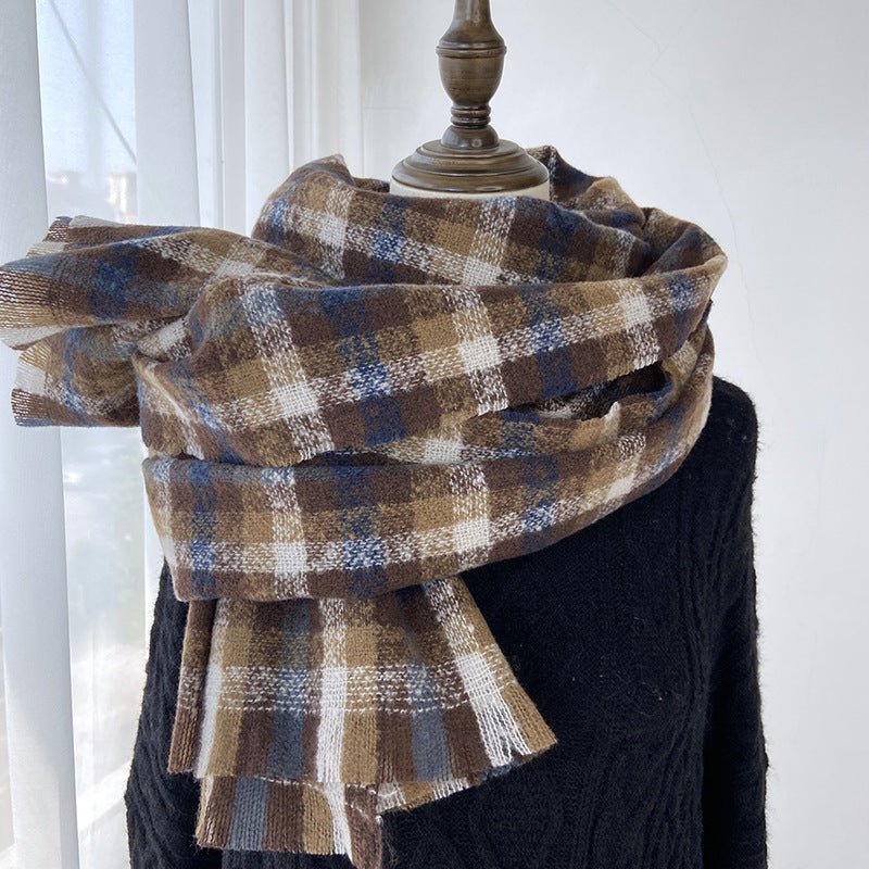 Mariam's Collection Vibrant Plaid Scarf Faux Wool Warm Shawl with Fringe (MAC334) — comparison shot