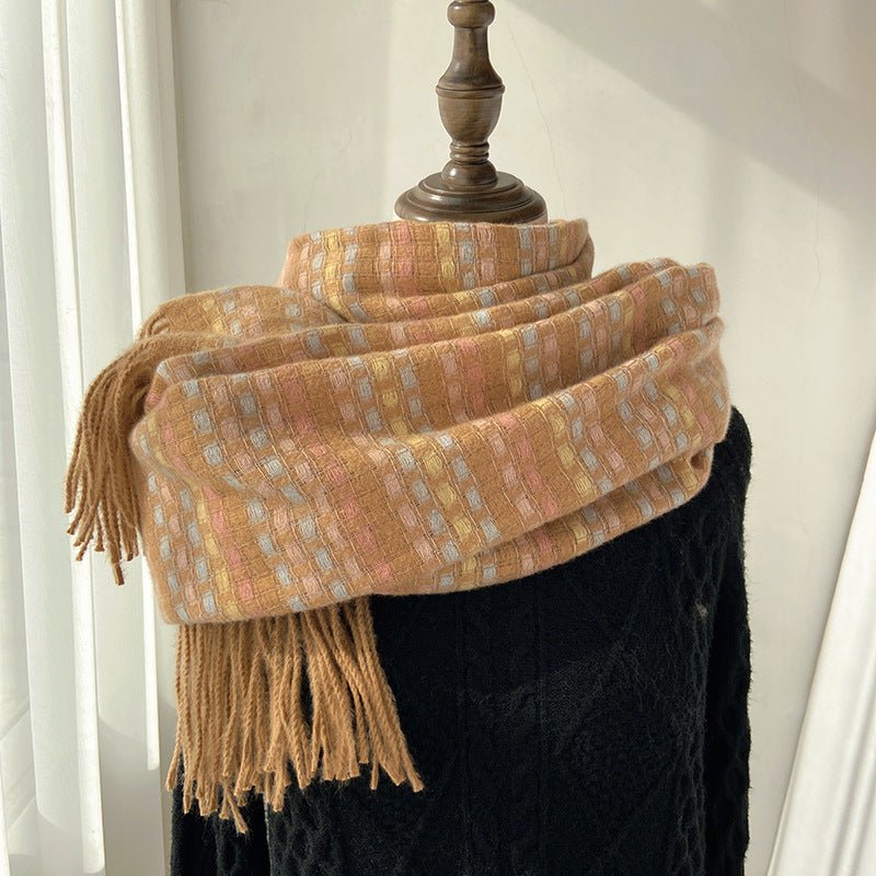 Mariam's Collection Vibrant Plaid Scarf Faux Wool Warm Shawl with Fringe (MAC334) — detail shot 9