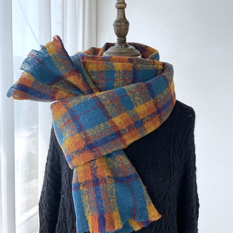 Mariam's Collection Vibrant Plaid Scarf Faux Wool Warm Shawl with Fringe (MAC334) — detail shot 10