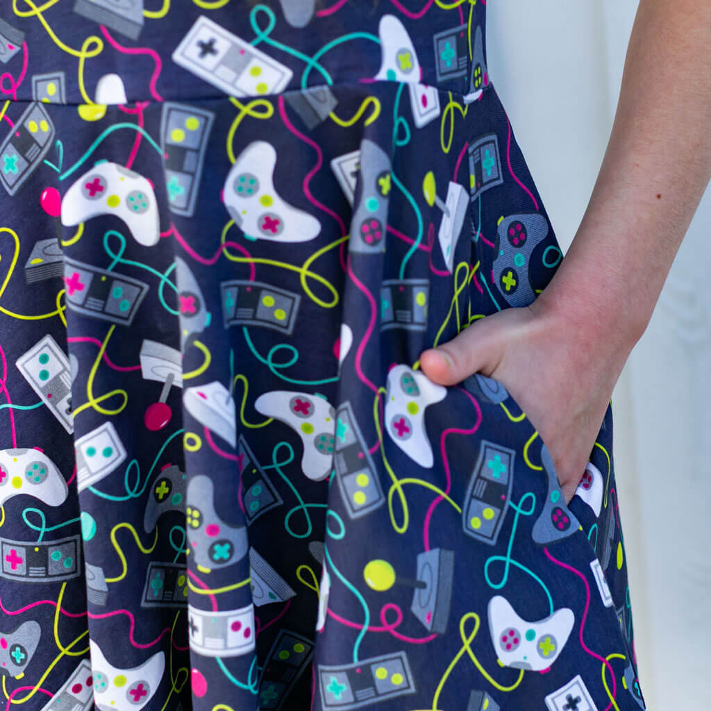 Princess Awesome & Boy Wonder Video Game Controllers Super Twirler Dress with Pockets — dresses category context