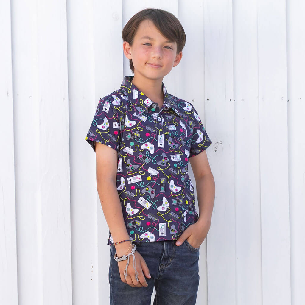 Princess Awesome & Boy Wonder Video Game Controllers Short Sleeve Polo Shirt — main product shot