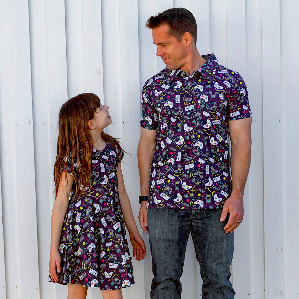 Princess Awesome & Boy Wonder Adult Video Game Controllers Short Sleeve Polo Shirt — Short Sleeve detail