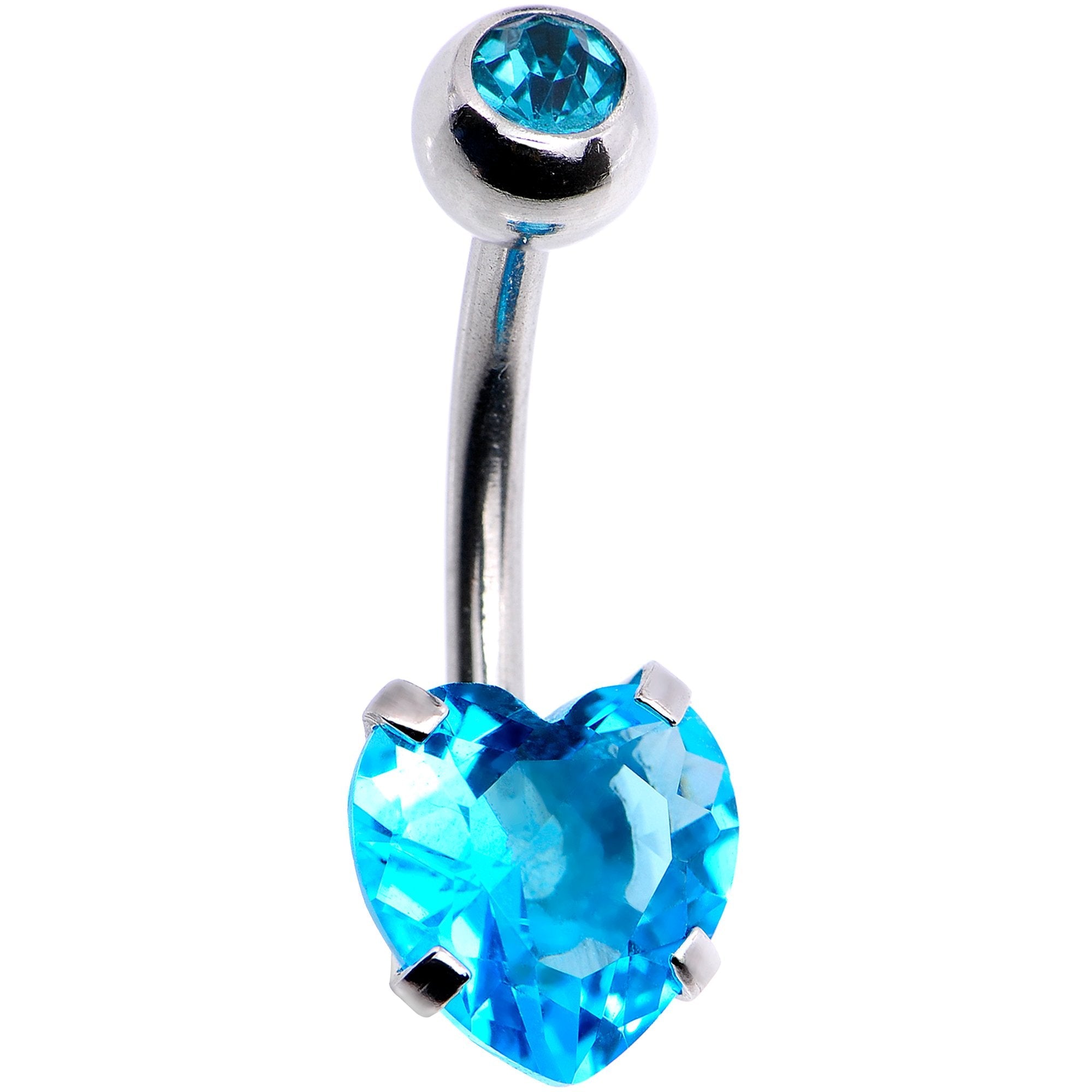 BodyCandy Aqua CZ Gem Sweet Heart Sweep Dangle Belly Ring — detail and construction