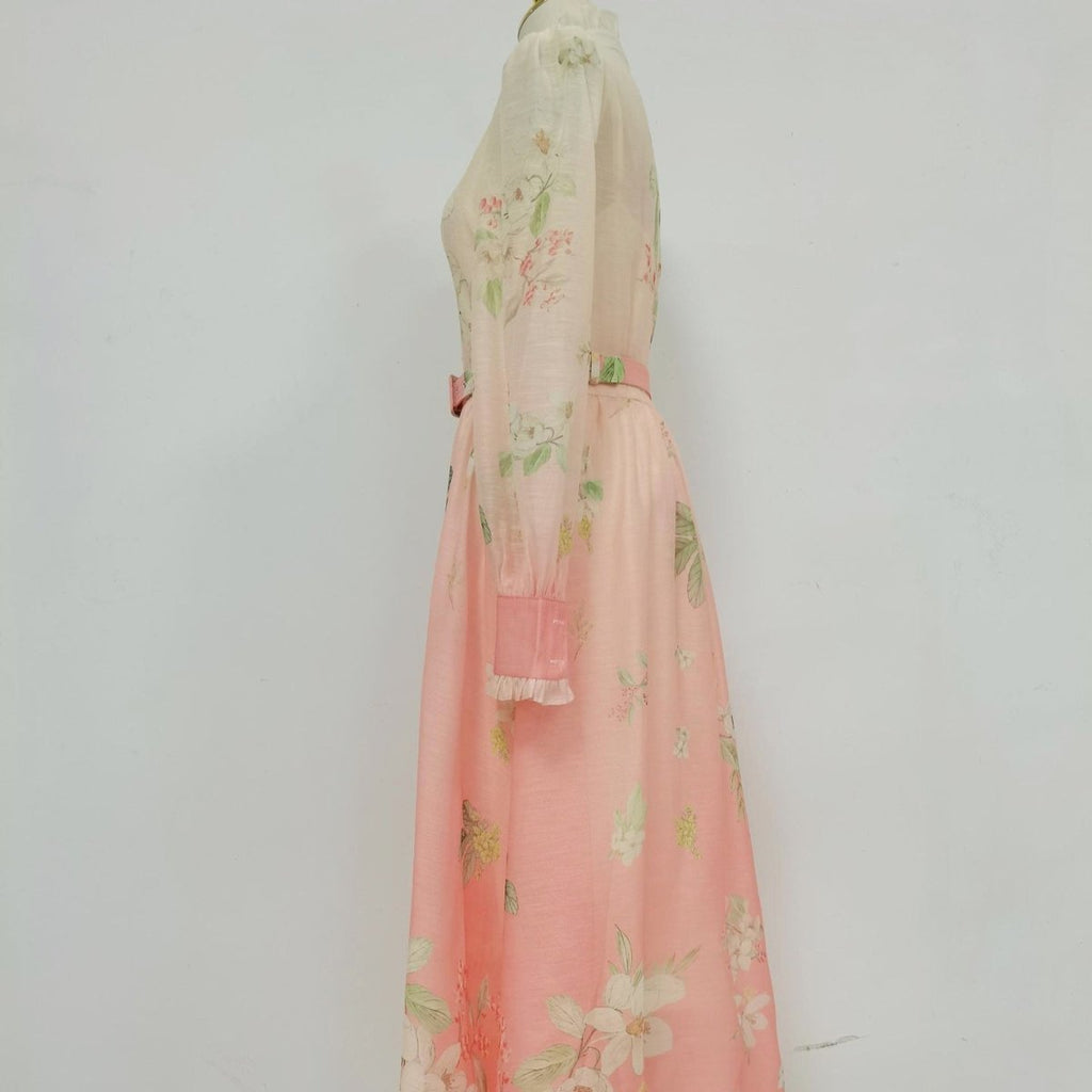 Vintage Floral Print Dress with Ruffle Collar(MS357)