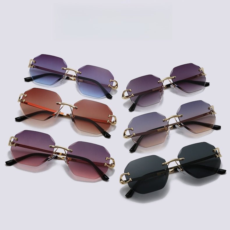 Mariam's Collection Vintage Rimless Cut Edge Sunglasses - Frameless Polygon Statement Piece (MAC266) — fabric or material det