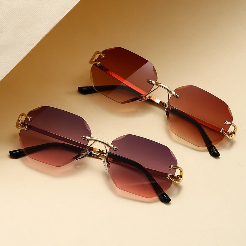 Mariam's Collection Vintage Rimless Cut Edge Sunglasses - Frameless Polygon Statement Piece (MAC266) — main product shot