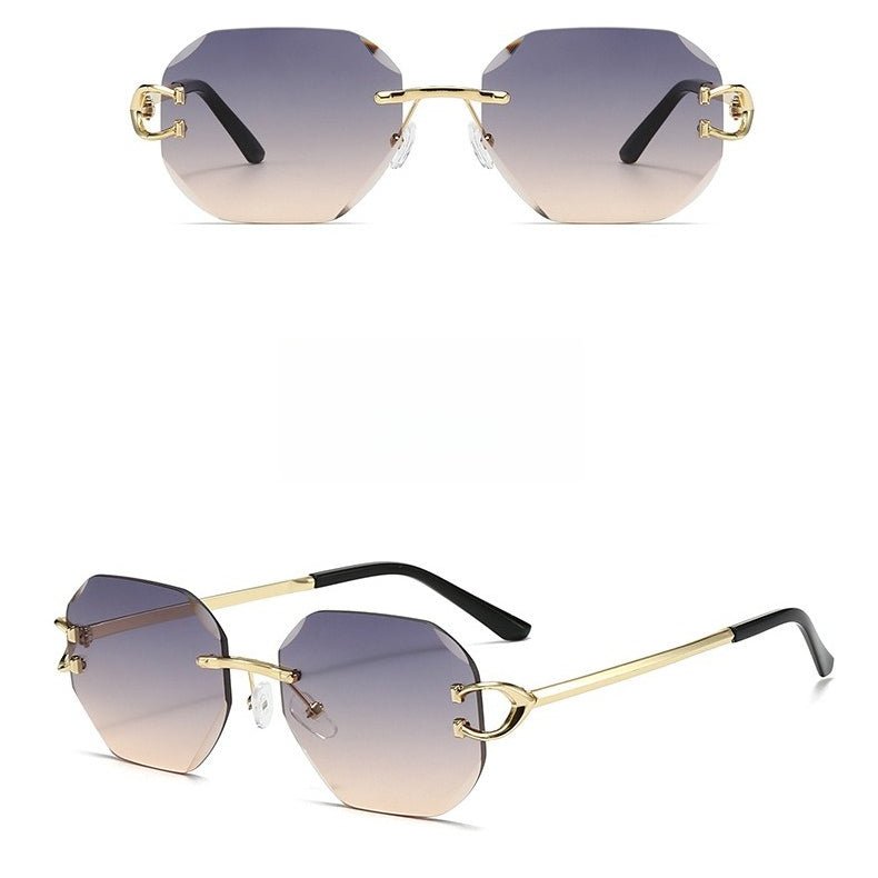 Mariam's Collection Vintage Rimless Cut Edge Sunglasses - Frameless Polygon Statement Piece (MAC266) — detail close-up
