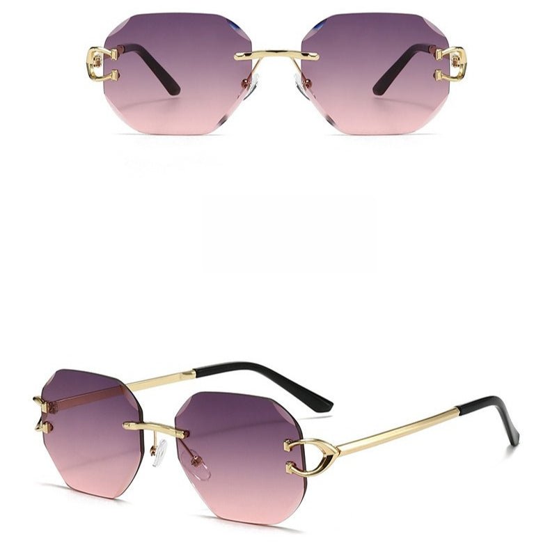 Mariam's Collection Vintage Rimless Cut Edge Sunglasses - Frameless Polygon Statement Piece (MAC266) — side view