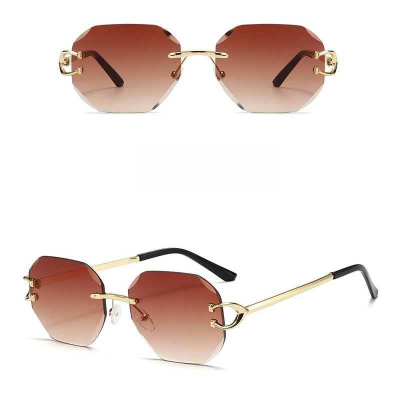 Mariam's Collection Vintage Rimless Cut Edge Sunglasses - Frameless Polygon Statement Piece (MAC266) — back view