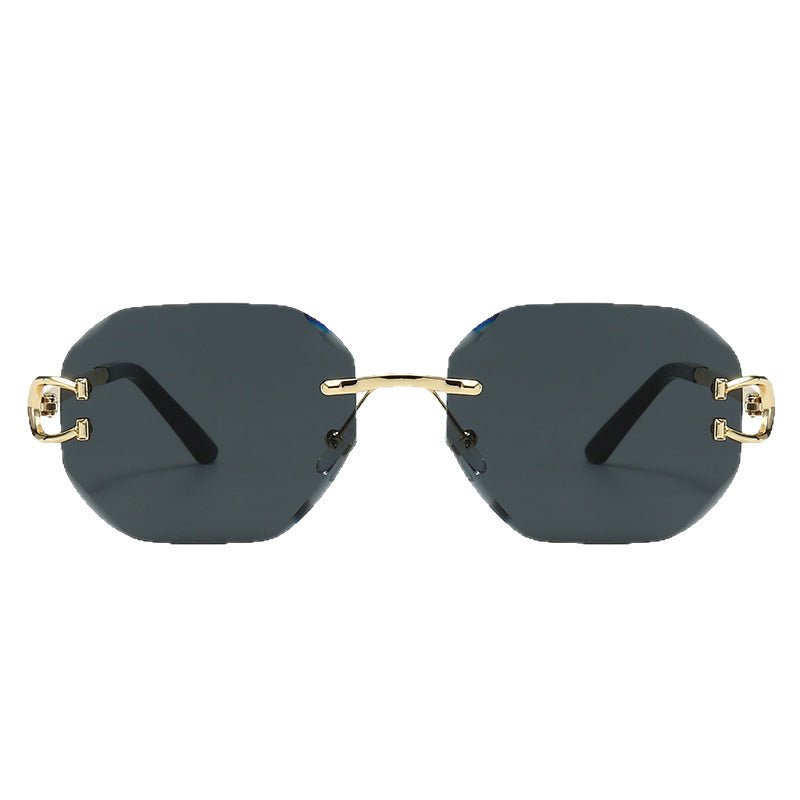 Mariam's Collection Vintage Rimless Cut Edge Sunglasses - Frameless Polygon Statement Piece (MAC266) — lifestyle worn / used context