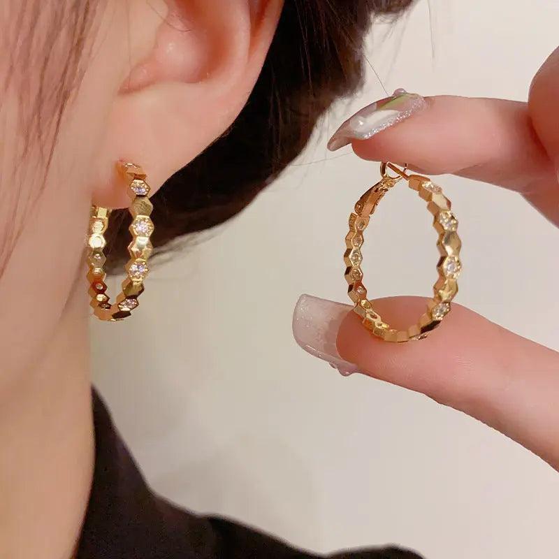 Mariam's Collection MAC147 Vintage Style Zircon Inlaid Hoop Earrings Elegant — main product shot