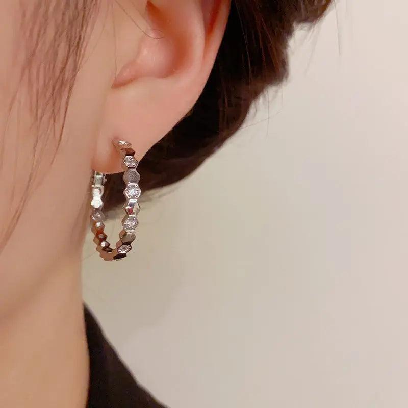 Mariam's Collection MAC147 Vintage Style Zircon Inlaid Hoop Earrings Elegant — Mariam's Collection branding close-up
