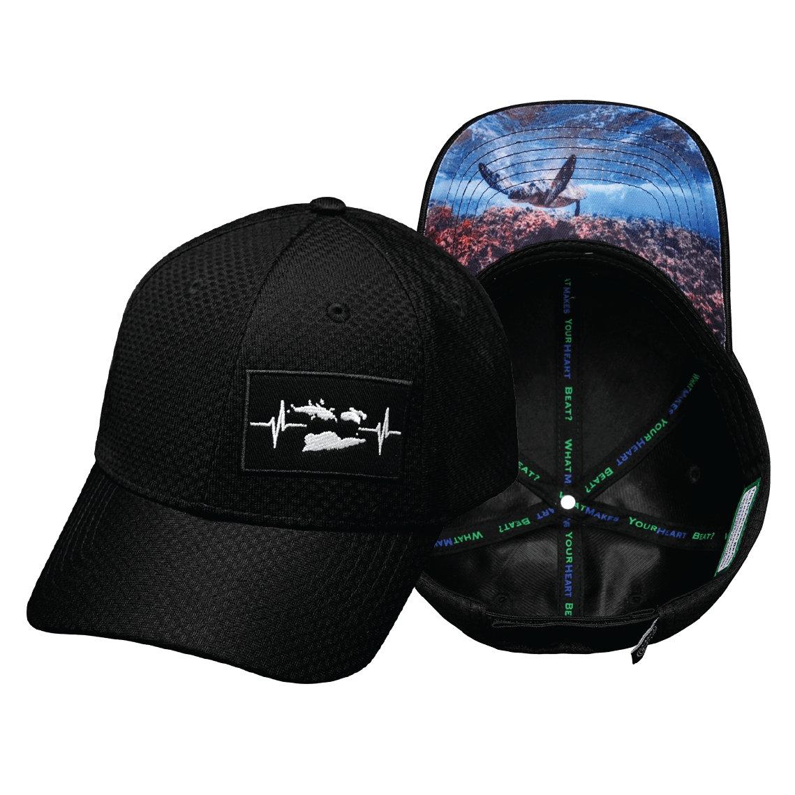 The Heartbeat Brand Virgin Islands Airmesh Hat — Athletic Fit / Black — main product shot