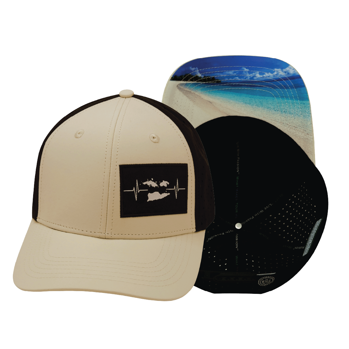 The Heartbeat Brand Virgin Islands Baseball Hat — Cream / Black — main product shot