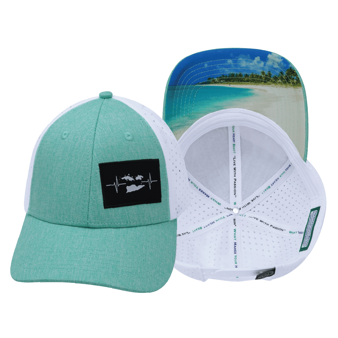 The Heartbeat Brand Virgin Islands Low Profile Hat — Teal / White — main product shot