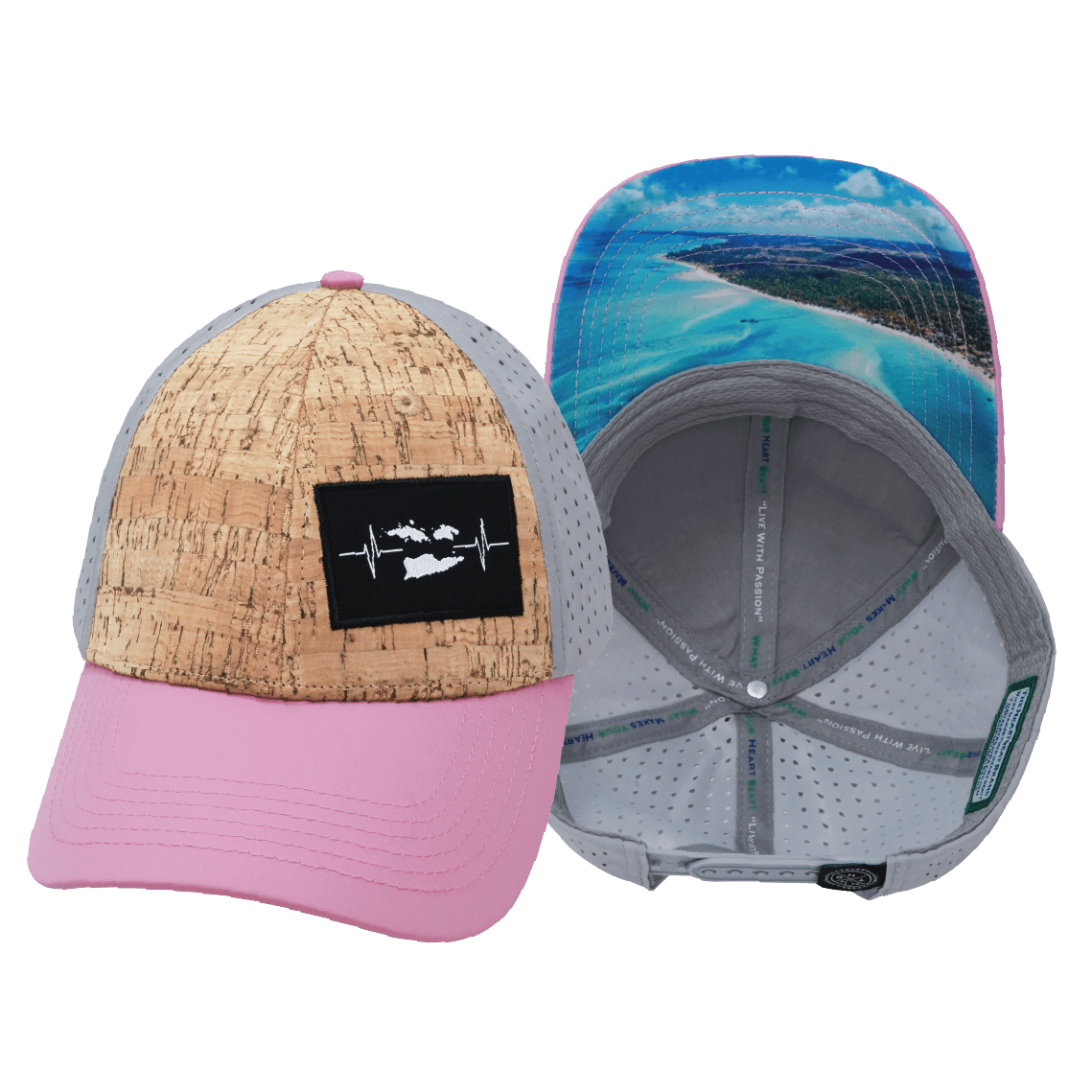 The Heartbeat Brand Virgin Islands Low Profile Hat — Cork Pink / Gray — main product shot