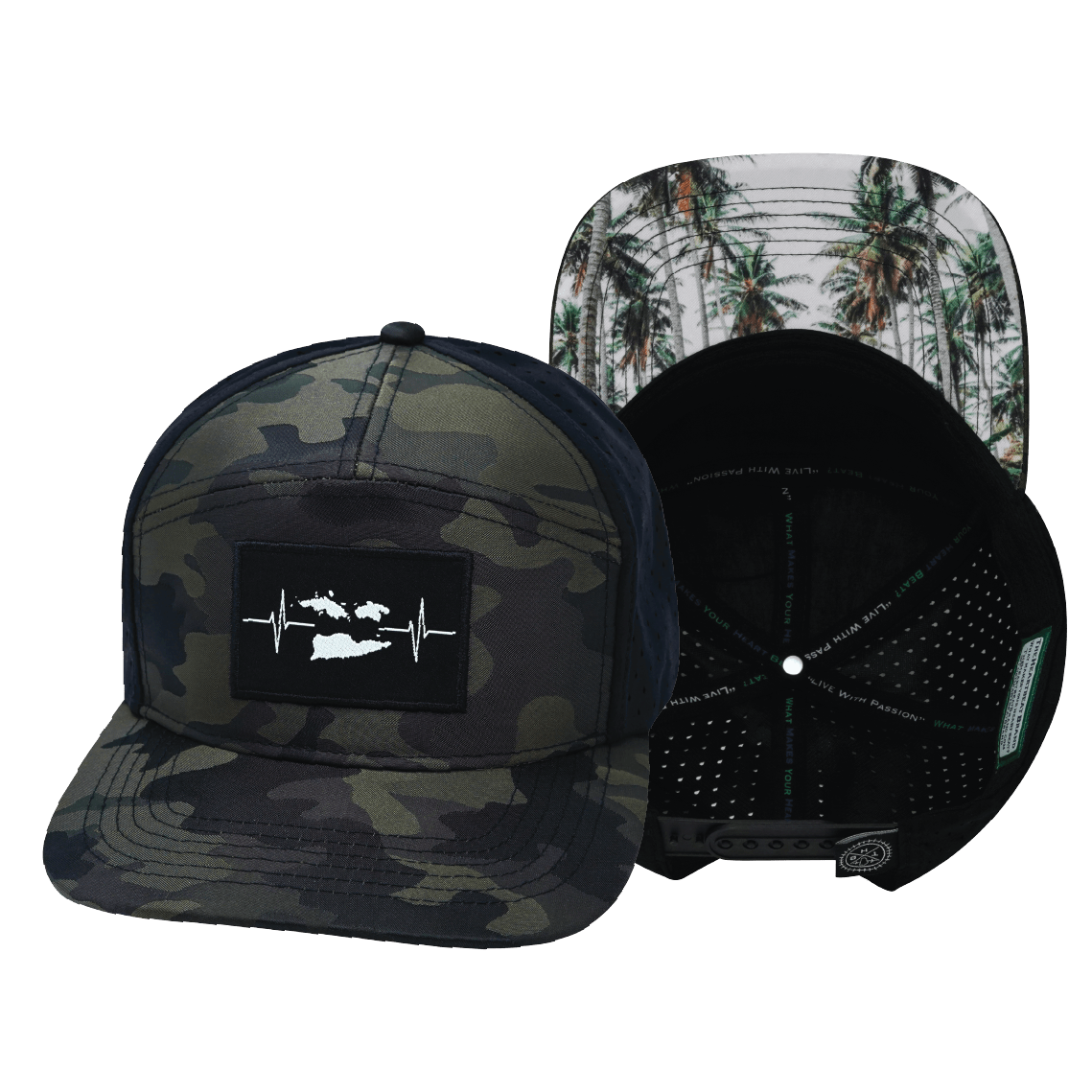 The Heartbeat Brand Virgin Islands Flat Bill Hat — Green Camo / Black — main product shot