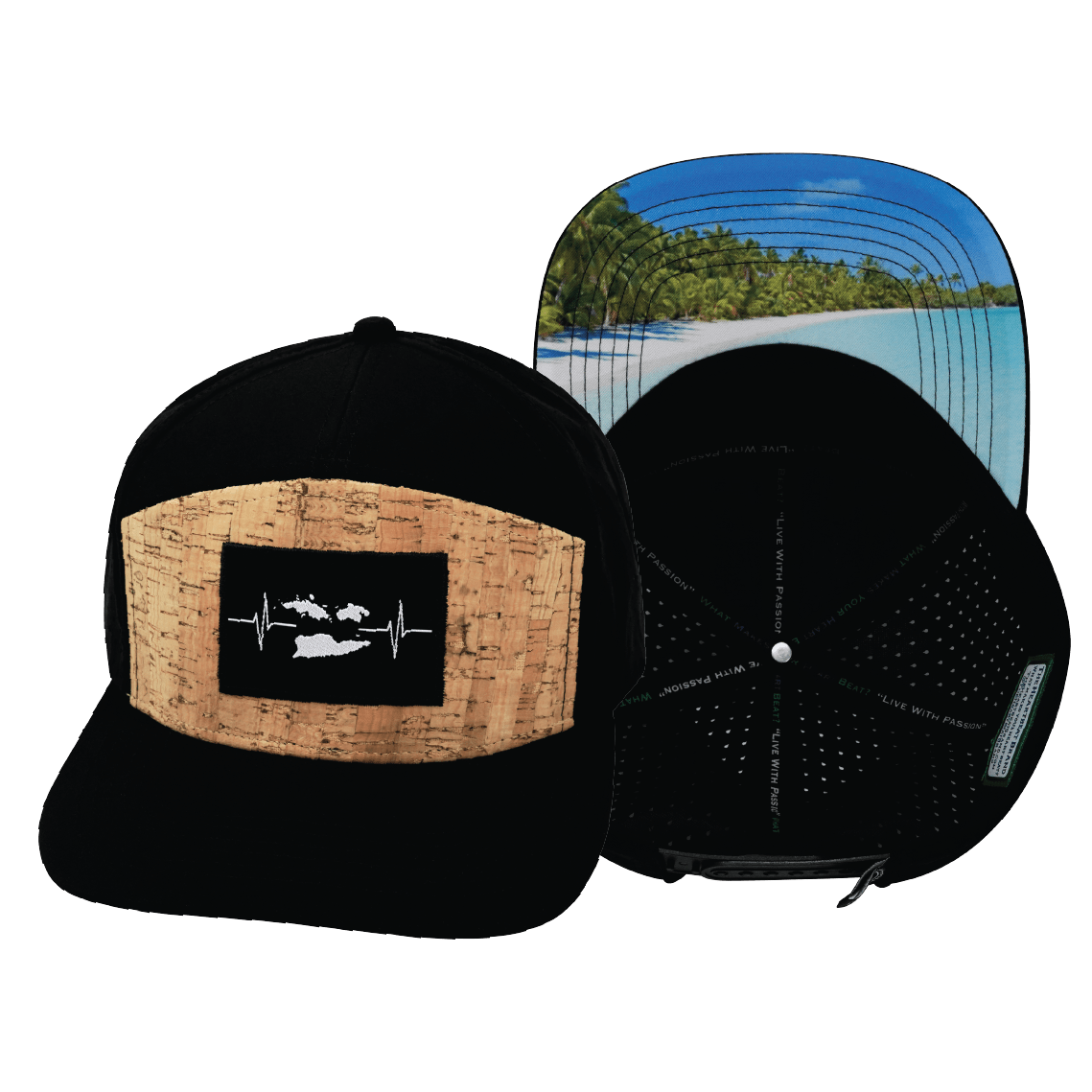 The Heartbeat Brand Virgin Islands Flat Bill Hat — Cork Black — main product shot