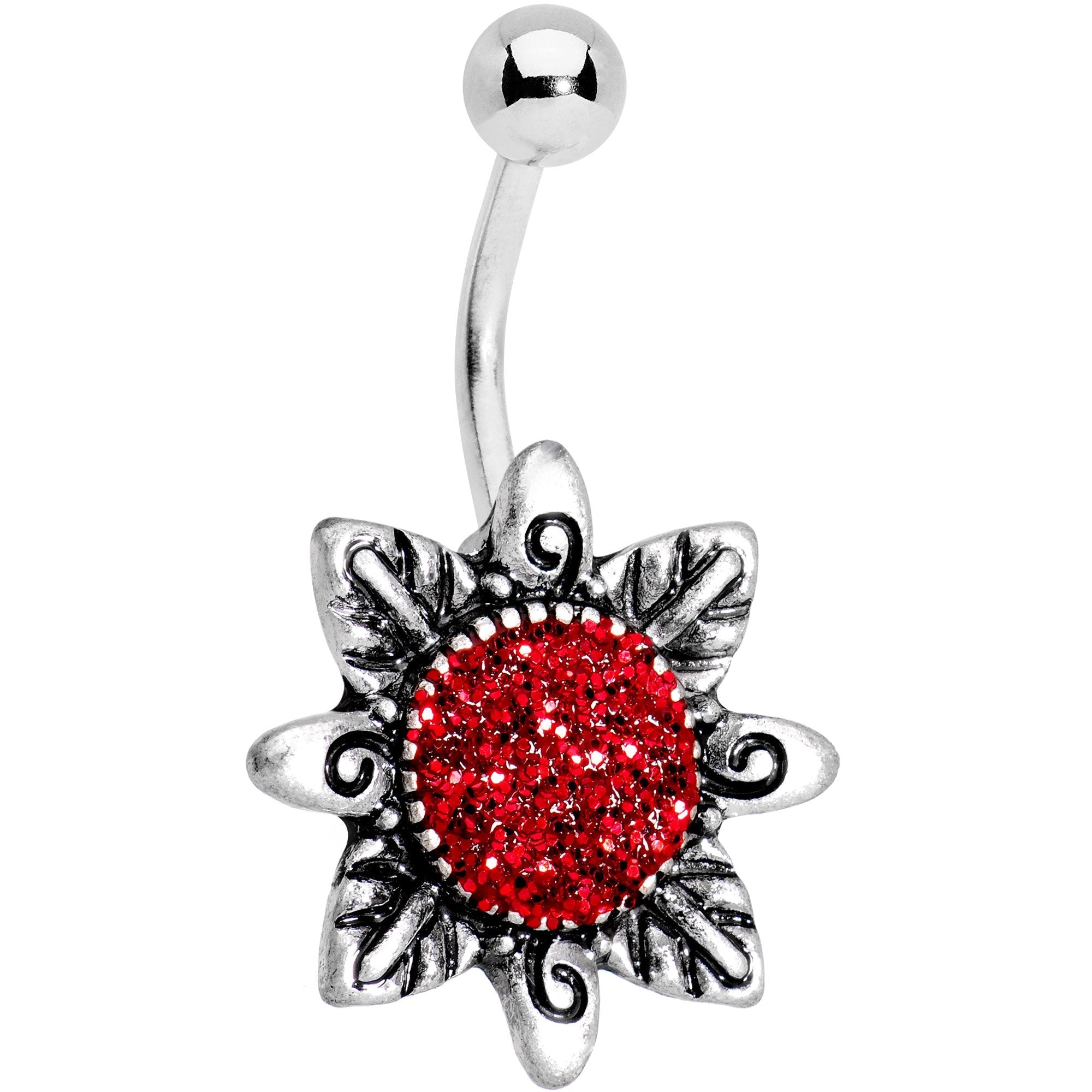 BodyCandy Red Gem Gads of Glitter Flower Belly Ring — main product shot