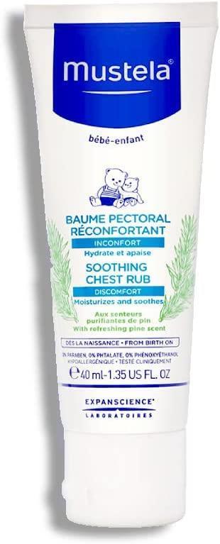 Mustela Soothing Chest Rub: Natural Baby Sleep Aid & Congestion Relief with Essential Oils, Hypoallergenic Baby Balm - 40ml