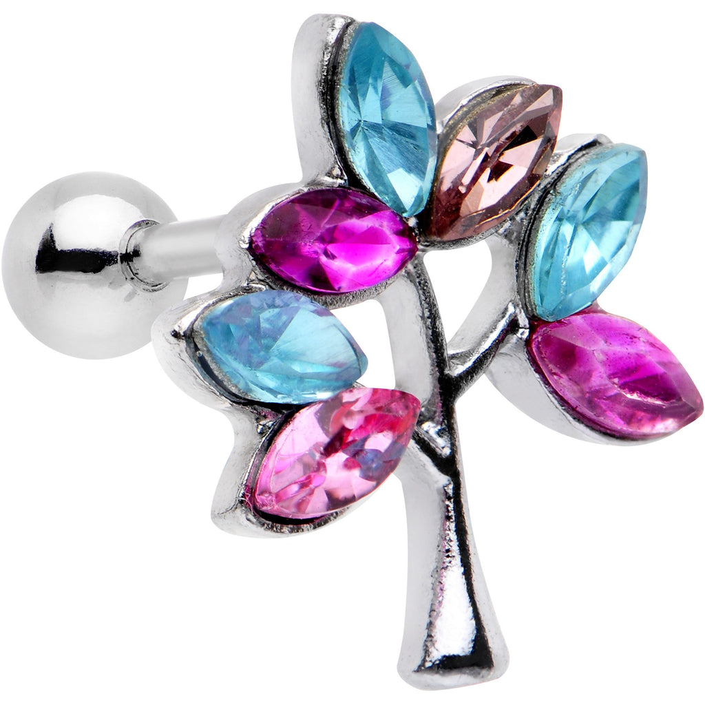 BodyCandy 16G 1/4 Pink Blue Gem Joyful Tree Cartilage Tragus Earring — main product shot